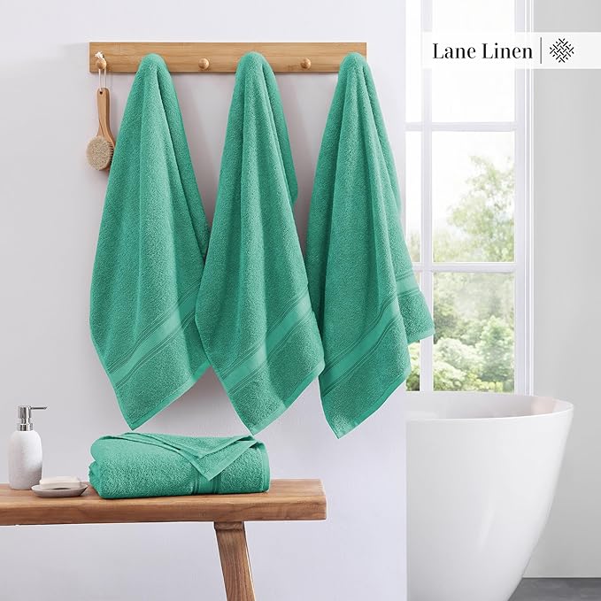 LANE LINEN Large Teal Cotton Bath Sheets, 4 Piece Set, Quick Dry, Super Soft Shower Towels, Highly Absorbent