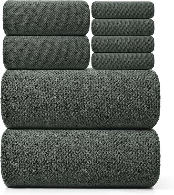 REDKISS Premium Towel Set of 8 - Ultra Soft Microfiber, Contains 2 Large Bath 35x70, 2 Hand 14x30, 4 Washcloths 14x14, Highly Absorbent, Quick Dry, Ideal for Everyday use, Hotel & Spa, Gray