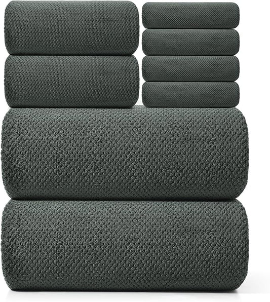 REDKISS Premium Towel Set of 8 - Ultra Soft Microfiber, Contains 2 Large Bath 35x70, 2 Hand 14x30, 4 Washcloths 14x14, Highly Absorbent, Quick Dry, Ideal for Everyday use, Hotel & Spa, Gray