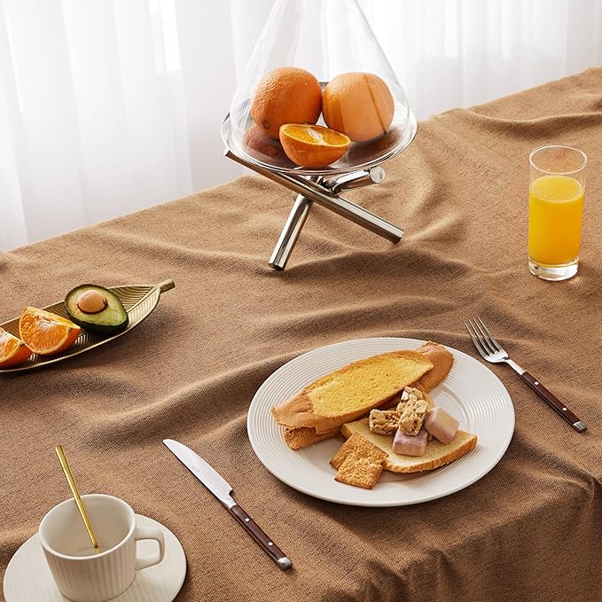Linen Tablecloth for Rectangle Table, 60x120 Inch Caramel, Farmhouse Style Brown Tablecloth, Water Resistant Burlap Tablecloths for Dining Table Farmhouse Kitchen