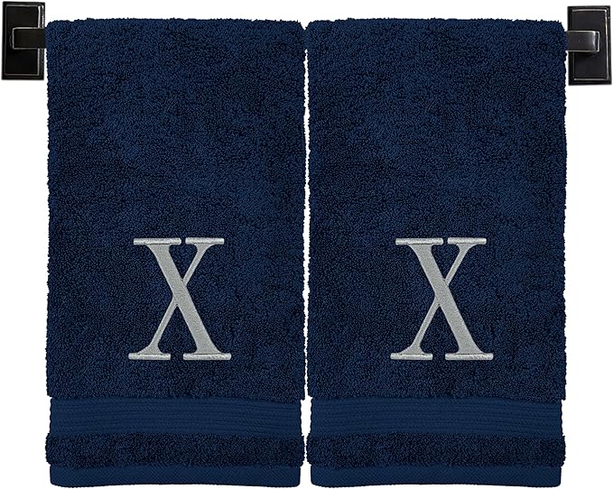 Monogrammed Hand Towels for Bathroom | Luxury Turkish Cotton | Embroidered in USA | Set of 2 | Choose Set Color and Monogram Color | A - Z | Modern Font