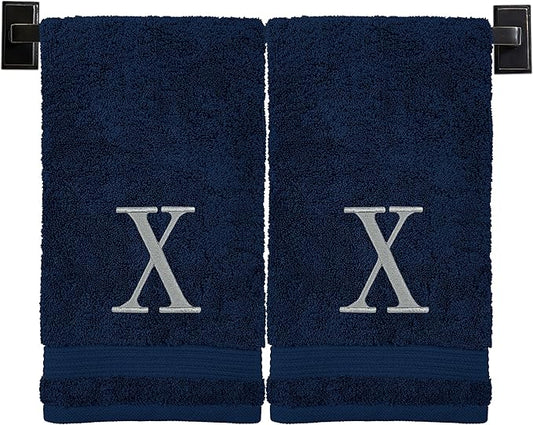 Monogrammed Hand Towels for Bathroom | Luxury Turkish Cotton | Embroidered in USA | Set of 2 | Choose Set Color and Monogram Color | A - Z | Modern Font