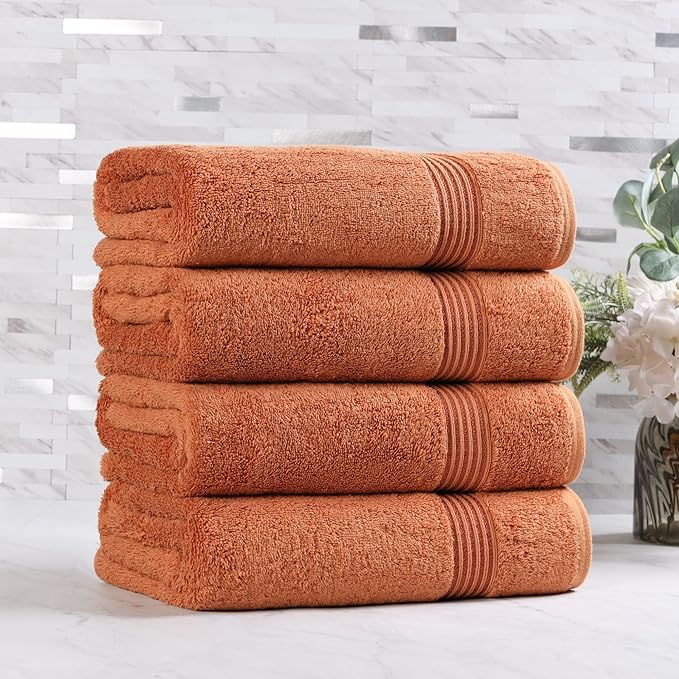 Superior Egyptian Cotton Bath Towel Set, Towels for Home Bathroom, Master Bath, Decor Essentials, Quick Dry, Absorbent, Large Body Towels, Spa, Hotel, Resort, Adult, Kids, Set of 4, Caramel Brown