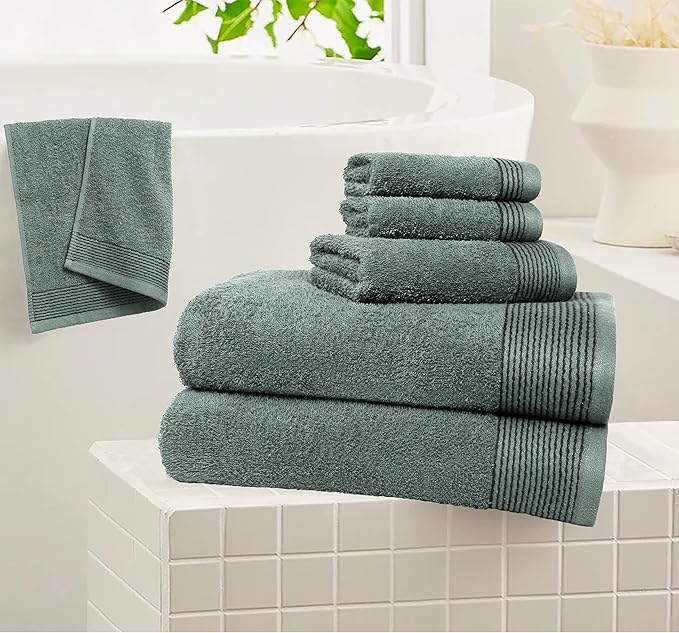Belizzi Home 100% Cotton Ultra Soft 6 Pack Towel Set, Contains 2 Bath Towels 28x55 inchs, 2 Hand Towels 16x24 inchs & 2 Washcloths 12x12 inchs, Compact Lightweight & Highly Absorbant - Jade