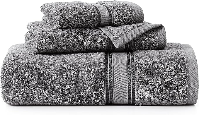 LANE LINEN Luxury Bath Towels Set - 3 Piece Set, 100% Cotton Bathroom Towels, Zero Twist, Quick Dry, Super Absorbent & Soft, 1 Bath Towel, 1 Hand Towel, 1 Wash Cloths - Cool Grey
