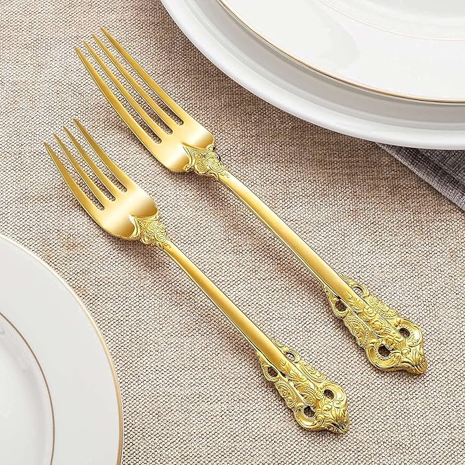 KEAWELL Luxury Salad Forks Dessert Forks Set, Set of 4, 18/10 Stainless Steel, 7 Inches, Dishwasher Safe, Mirror Polished, Silverware Fork Set (Gold)