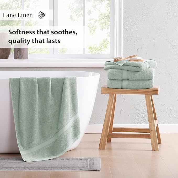 LANE LINEN Large Bath Towels - 100% Cotton , Extra Large Bath Towels, Zero Twist, 4 Piece Bath Sheet Set, Quick Dry, Super Soft Shower Towels, Highly Absorbent Bathroom Towels - Jade