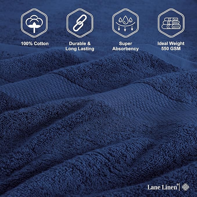 LANE LINEN 100% Cotton Bath Sheets 4 Pack (35"x66") - Fade Resistant, Machine Washable, Soft & Highly Absorbent - Hotel Quality, Extra Large Bathroom Towel Sets - Ideal for Family, Guests - Navy Blue