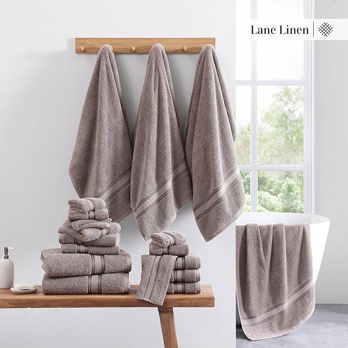 LANE LINEN Luxury 100% Cotton Towels Set 18 – Zero Twist, 6 Bath Towels, 6 Hand Towel & 6 Washcloths, Stays Plush After Washes, Ideal for Spa, Hotel & Family Bathrooms, Highly Absorbent – Platinum