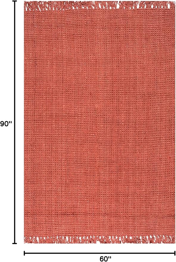 nuLOOM 5x8 Daniela Jute Tassel Hand Woven Area Rug, Brick, Solid Chunky Farmhouse Design, Natural Fiber, For Bedroom, Dining Room, Living Room, Hallway, Office, Entryway