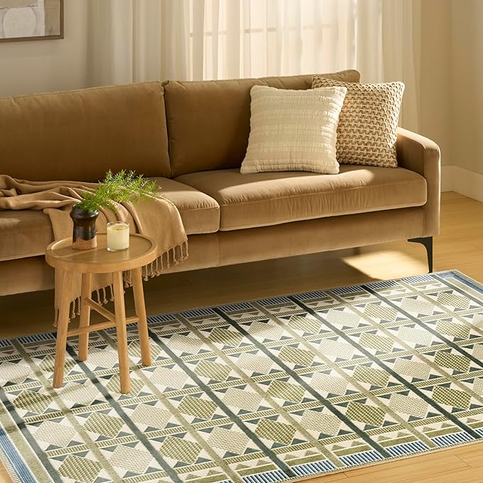 Nourison Home Nordic Green Blue 5' x 7' Area Rug - Easy Clean, Non Shedding, Bed Room, Living Room, Dining Room, Kitchen (5' x 7')