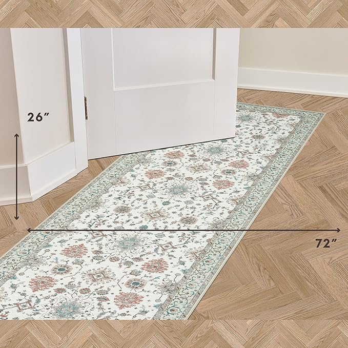 Laura Ashley Beige Aure Floral Machine Washable & Slip Resistant 26" x 72" Runner Rug