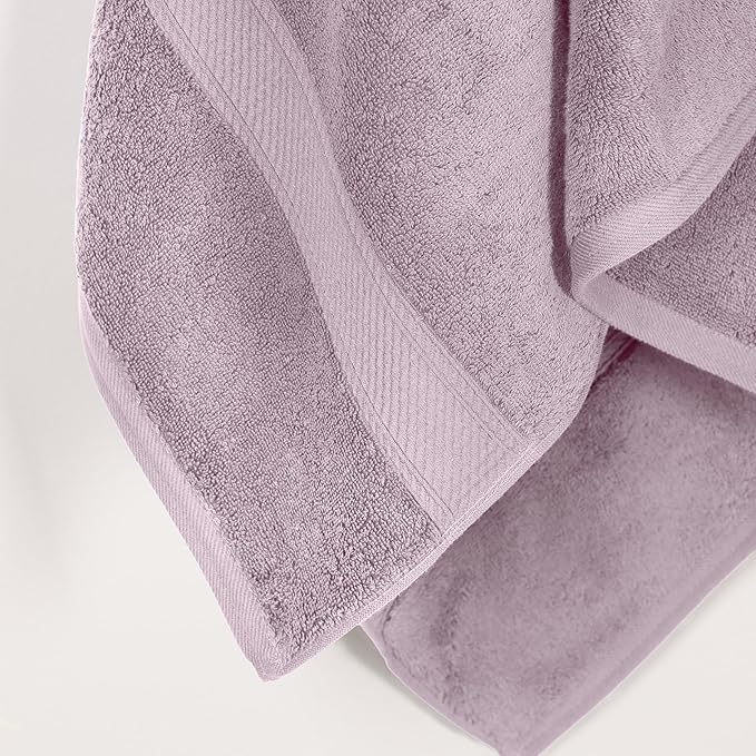 Superior Egyptian Cotton Pile Bath Towel Set of 2, Ultra Soft Luxury Towels, Thick Plush Essentials, Absorbent Heavyweight, Guest Bath, Hotel, Spa, Home Bathroom, Shower Basics, Purple