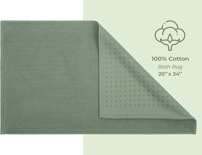 American Soft Linen Bath Rug, 20 in 34 in 100% Cotton Bath Mats Rugs for Bathroom, Slip Reducer Washable Shaggy Form Area Rugs, Sage Green Bath Rug