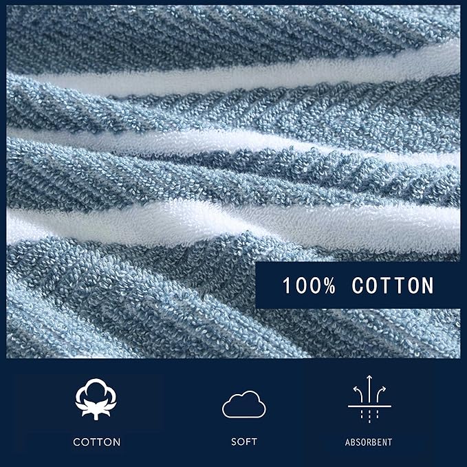 Nautica - Bath Towels, 100% Soft & Absorbent Plush Cotton Towels with Yarn Dye Loops, Medium Weight Bathroom Towels (Cruise Along Blue, 6 Piece)