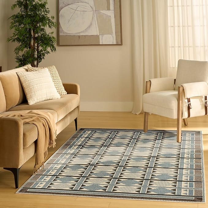 Nourison Home Nordic Blue 5' x 7' Area Rug - Easy Clean, Non Shedding, Bed Room, Living Room, Dining Room, Kitchen (5' x 7')