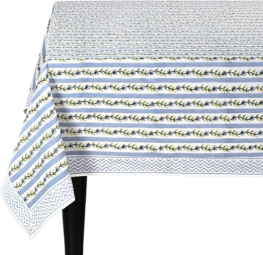 Ridhi Dolphin Gray Hand Block Print Cotton Rectangle Tablecloth 108" x 60" inches Reusable Table Cover Decorative Everyday Use for Dining, Farmhouse, Home, Party, Festive, Wedding, Fall