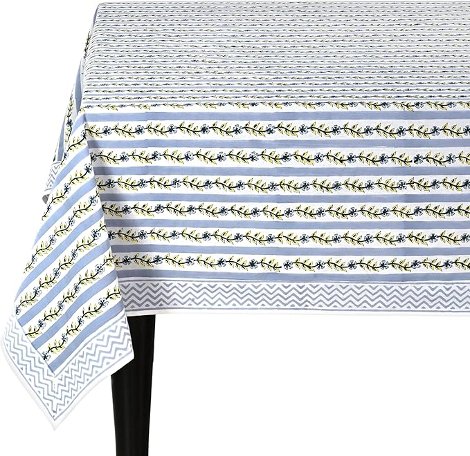 Ridhi Dolphin Gray Hand Block Print Cotton Rectangle Tablecloth 120" x 60" inches Reusable Table Cover Decorative Everyday Use for Dining, Farmhouse, Home, Party, Festive, Wedding, Fall