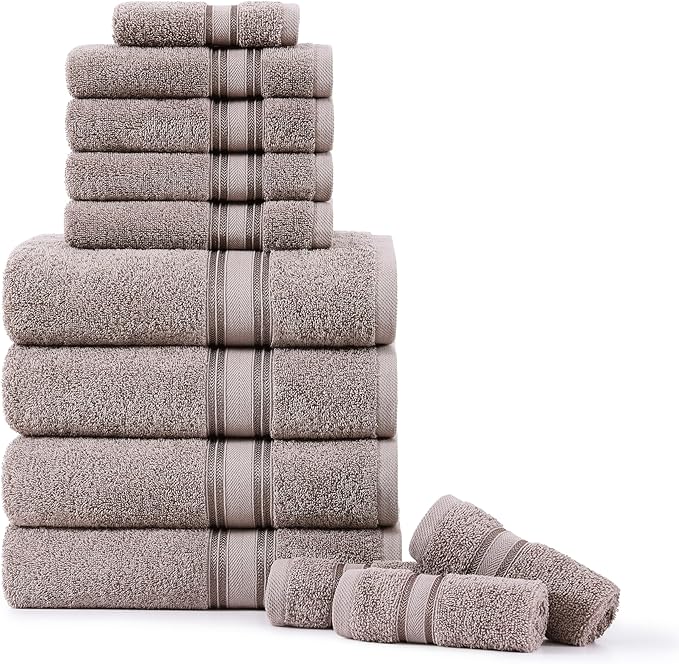LANE LINEN 100% Mercerized Cotton Bath Towel Set of 12 – Zero Twist Shower Towels, 4 Bath, 4 Hand Towel & 4 Washcloths, Quick-Dry, Luxuriously Soft & Durable, Perfect for Everyday use – Platinum