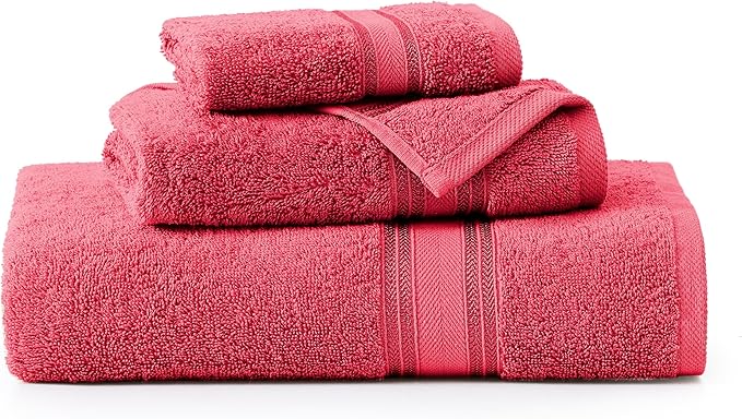 LANE LINEN Luxury Bath Towels Set - 3 Piece Set, 100% Cotton Bathroom Towels, Zero Twist, Quick Dry Towels, Absorbent Bath Towel, Super Soft, 1 Bath Towel, 1 Hand Towel, 1 Wash Cloths - Honeysuckle