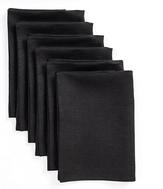 Solino Home Black Linen Napkins Set of 6-100% Pure Linen Cloth Washable Dinner Napkins 20 x 20 Inch for Winter, Holiday, New Year - Fete