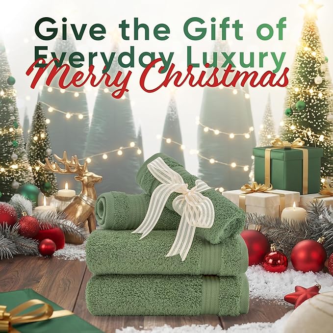 American Veteran Towel, 100% Cotton Turkish Washcloths for Bathroom Essentials 4 Pack, Soft Absorbent Wash Cloths Quick Drying Small Towels Washrags, Sage Green