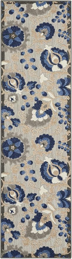 Nourison Home Aloha Natural Blue 2'3" x 12' Area Rug - Easy Clean, Non Shedding, Bed Room, Living Room, Dining Room, Kitchen (12' Runner)