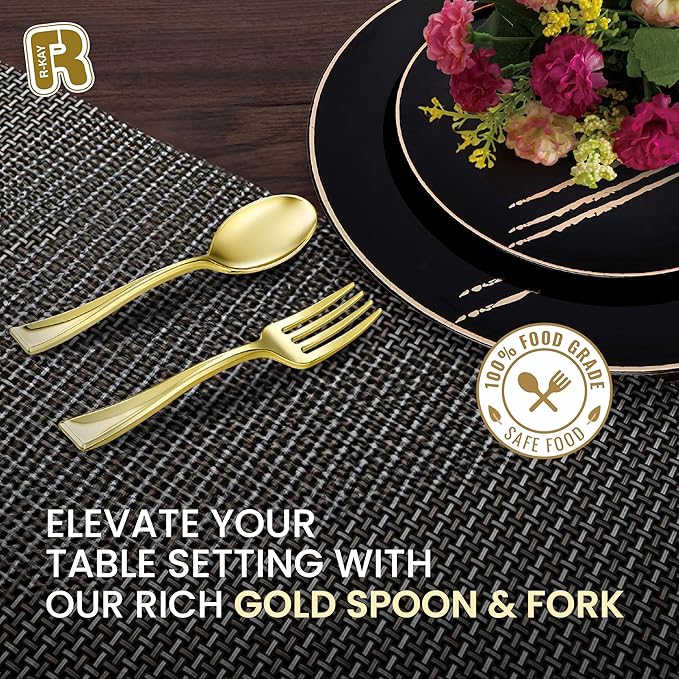 100 Combo Pack 50 Gold Mini Forks And 50 Gold Mini Spoons 4 Inch Dessert Forks And Spoons - Heavy duty Mini Cutlery, Tastings, Cocktails, Dessert Cups.