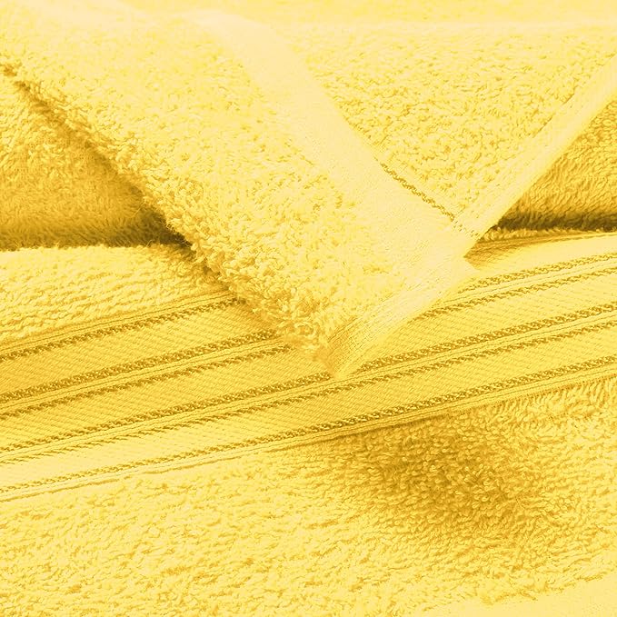 BOUTIQUO 6 Pack Cotton Towel Set, Contains 2 Bath Towels 28x55 inch, 2 Hand Towels 16x24 inch & 2 Wash Coths 12x12 inch, Ideal Everyday use, Ultra Soft Compact & Lightweight - Lime Yellow