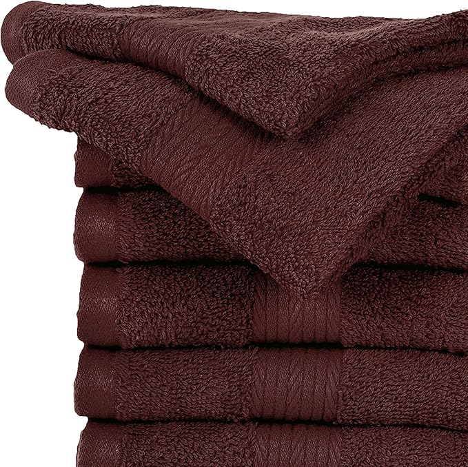 Ample Decor Set of 20 Wash Cloths 12 X 12 Inch 100% Cotton 600 GSM,Lightweight Reusable Fingertip Towels, Quick Drying Machine Washable Face Towels-Ideal for Bathroom, Pool, Hotel,Spa -Brown
