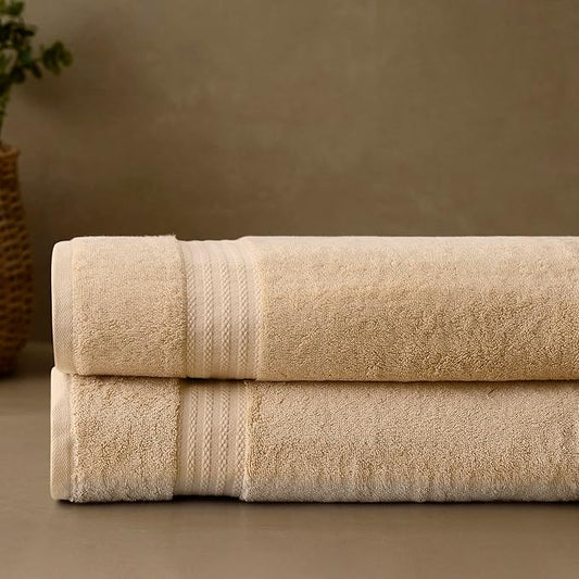 Fabdreams 100% Organic Cotton Bath Sheet Set of 2 700 GSM Oversized Towels Ultra Soft Plush Absorbent Durable Skin-Friendly Spa Hotel Premium Comfort Large 36 x 70 in Dune Tan
