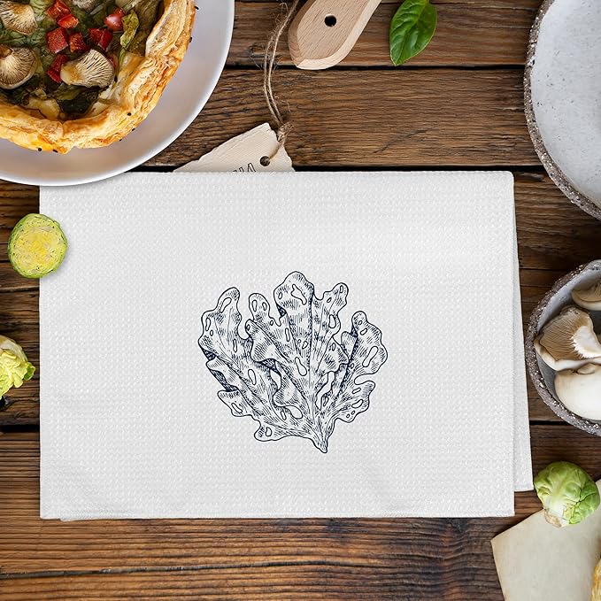 Coastal Beach Coral Summer Bathroom Hand Towels Sets of 2, Nautical Beachy Ocean Theme Bathroom Decor Accessories, Coastal Navy Blue Decor Kitchen Dish Tea Towels for Kitchen, 16x24 Inch