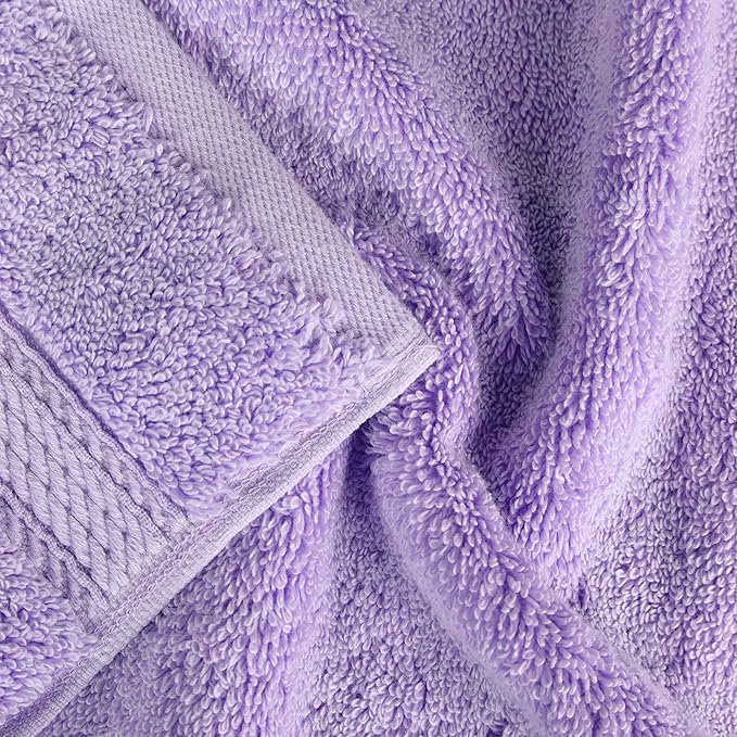 Superior Egyptian Cotton Pile Bath Towel Set of 4, Ultra Soft Luxury Towels, Thick Plush Essentials, Absorbent Heavyweight, Guest Bath, Hotel, Spa, Home Bathroom, Shower Basics, Purple