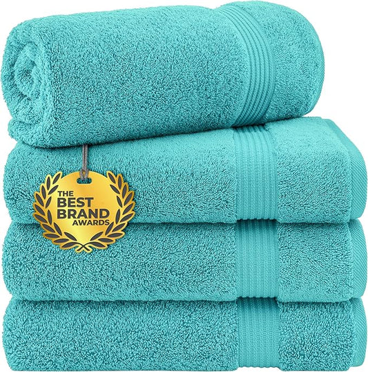 Cotton Paradise 4 Piece Turkish Bath Towels for Bathroom, 100% Cotton Extra Large Soft Plush Towels Bathroom Set, Turquoise