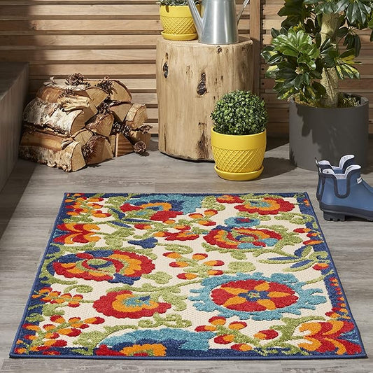 Nourison Home Aloha Multicolor 2'8" x 4' Area Rug - Easy Clean, Non Shedding, Bed Room, Living Room, Dining Room, Kitchen (3' x 4')