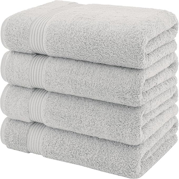 American Veteran Towel, 100% Cotton Turkish Bath Towels for Bathroom 4 Pack, 27x54 Extra Large Premium Soft Drying Bathroom Towels, Silver Grey