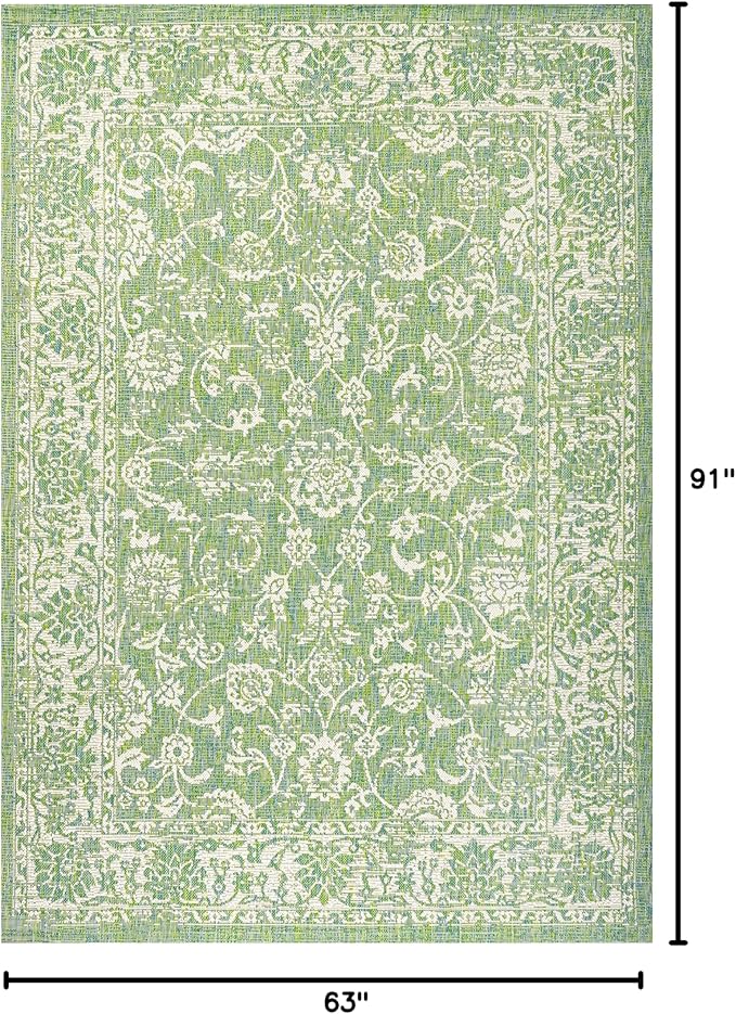 JONATHAN Y Weave Floral Indoor Outdoor Area Rug 5X8 Cream/Green, Tela Bohemian Textured for Backyard, Patio, Porch, Easy-Cleaning, High Traffic, Pet-Friendly, Non-Shedding (SMB100F-5)