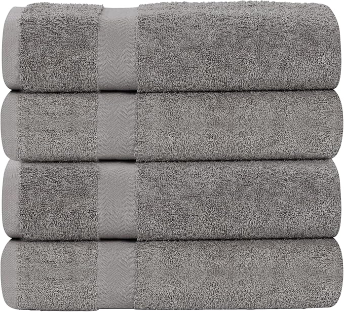 Superior 4-Piece Cotton Bath Towel Set, Towels for Adults, Kids, Fast Drying Body Towels, Shower, Bath, Pool, Guest/Master Bathroom Essentials, Dorm, Home, Apartment, Franklin Collection, Charcoal