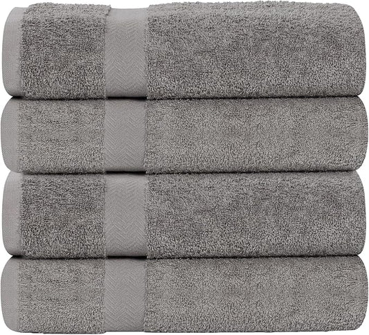 Superior 4-Piece Cotton Bath Towel Set, Towels for Adults, Kids, Fast Drying Body Towels, Shower, Bath, Pool, Guest/Master Bathroom Essentials, Dorm, Home, Apartment, Franklin Collection, Charcoal