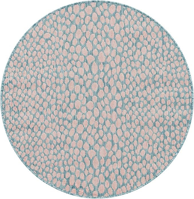 Unique Loom Jill Zarin Jill Zarin Outdoor Collection Area Rug - Cape Town (3' 3" Round, Pink and Aqua/Light Blue)