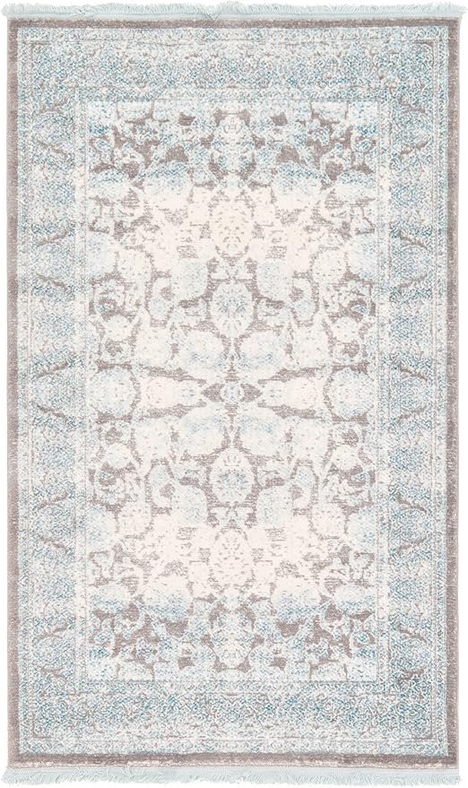 Unique Loom Area Rug- Traditional Classic Intricate Design with Distressed Vintage Detail, 3' 3 x 5' 3 Rectangular, Blue/Gray