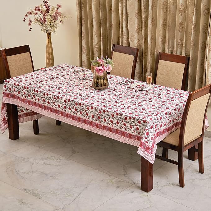 Ridhi Sangria Red Hand Block Print Cotton Rectangle Tablecloth 140" x 72" inches Reusable Table Cover Decorative Everyday Use for Dining, Farmhouse, Home, Party, Festive, Wedding, Fall