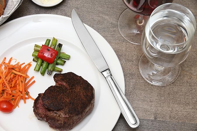 Fortessa Caviar 18/10 Stainless Steel Flatware Solid Handle Steak Knife, Set of 12