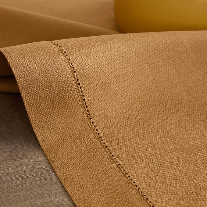 Solino Home Linen Cloth Napkins Set of 4-100% Pure Linen Brown Sugar Dinner Napkins 20 x 20 Inch - Classic Hemstitch, Handcrafted and Machine Washable
