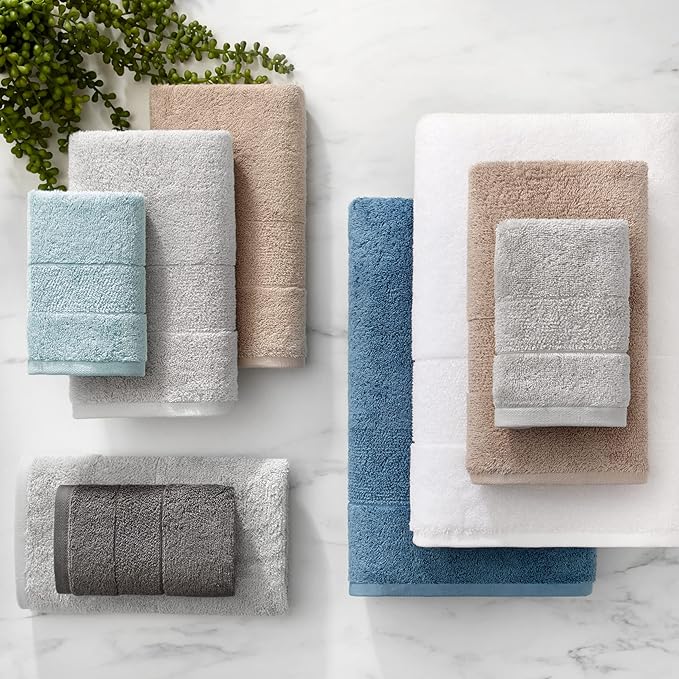 Aston & Arden Aegean Terry Wash Cloths - Set of 8 - Ringspun Turkish Cotton Thick and Soft Absorbent Luxury Hotel and Spa Bathroom Towel, 600 GSM, 13 x 13 in, Light Grey