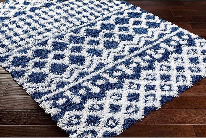 Livabliss Hapsburg Moroccan Shag Area Rug, 6'7" x 9'6", Navy/White