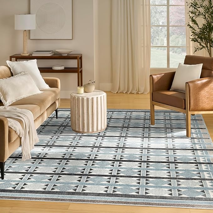 Nourison Home Nordic Blue 8' x 10' Area Rug - Easy Clean, Non Shedding, Bed Room, Living Room, Dining Room, Kitchen (8' x 10')