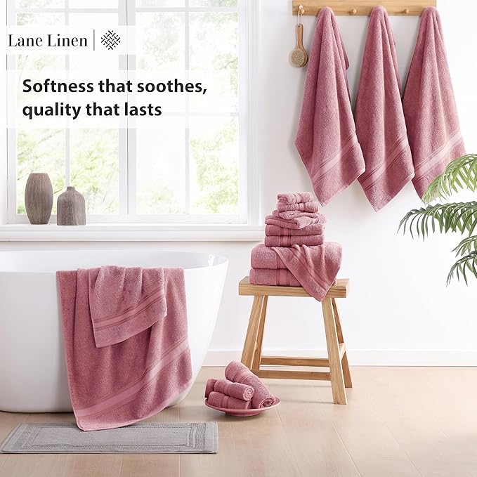 LANE LINEN Premium Bath Towel Set of 18 – 100% Cotton, 6 Bath, 6 Hand Towels & 6 Washcloths, Zero Twist, Ultra Soft & Durable, Quick-Dry, Ideal for Spa, Hotel & Everyday Use – Wishful Mauve