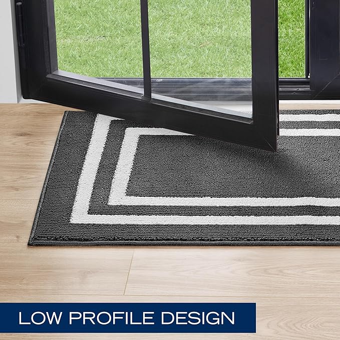 Nautica – Runner Rug | Indoor Runners for Hallways and Entry Rugs| Non-Slip and Non-Skid Entry and Kitchen Door Mat| Machine Washable Entryway Carpet Rugs | 26" x 96"| Double Line Dark Grey