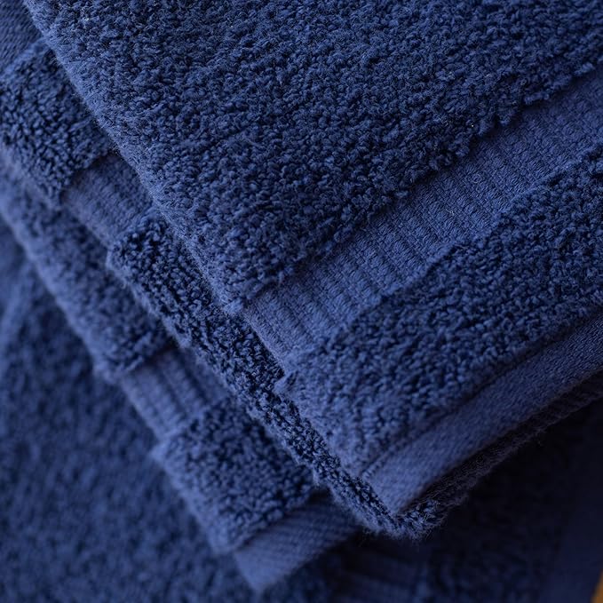 SALBAKOS 100% Turkish Cotton Washcloth Set of 12 13x13 inch | Heirloom Quality | Hotel & Spa Collection | Ultra Soft, Super Absorbent, Washcloth Towels | Made in Turkey (Navy, 12 Washcloths)